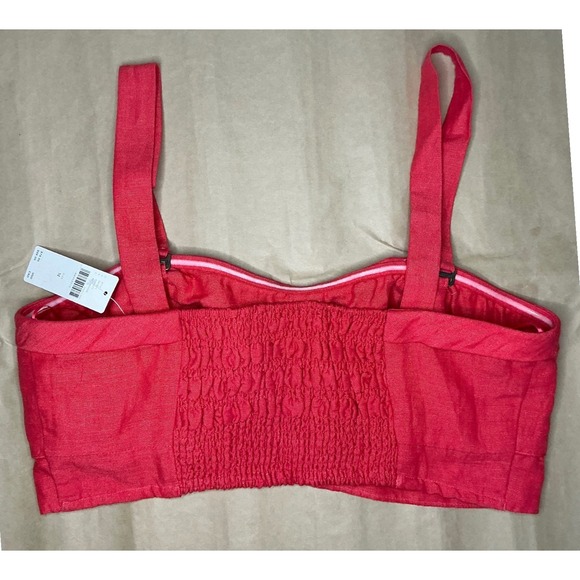 Anthropologie Maeve Bustier Crop Top M Red Linen Blend Lightweight Resort Summer - Picture 2 of 7